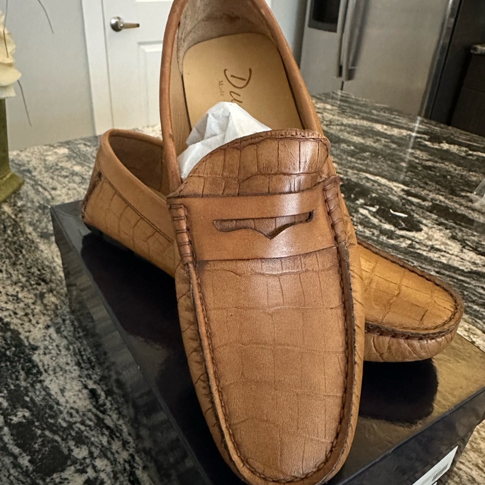 Elegant Brown Crocodile Pattern Leather Loafers SZ 44